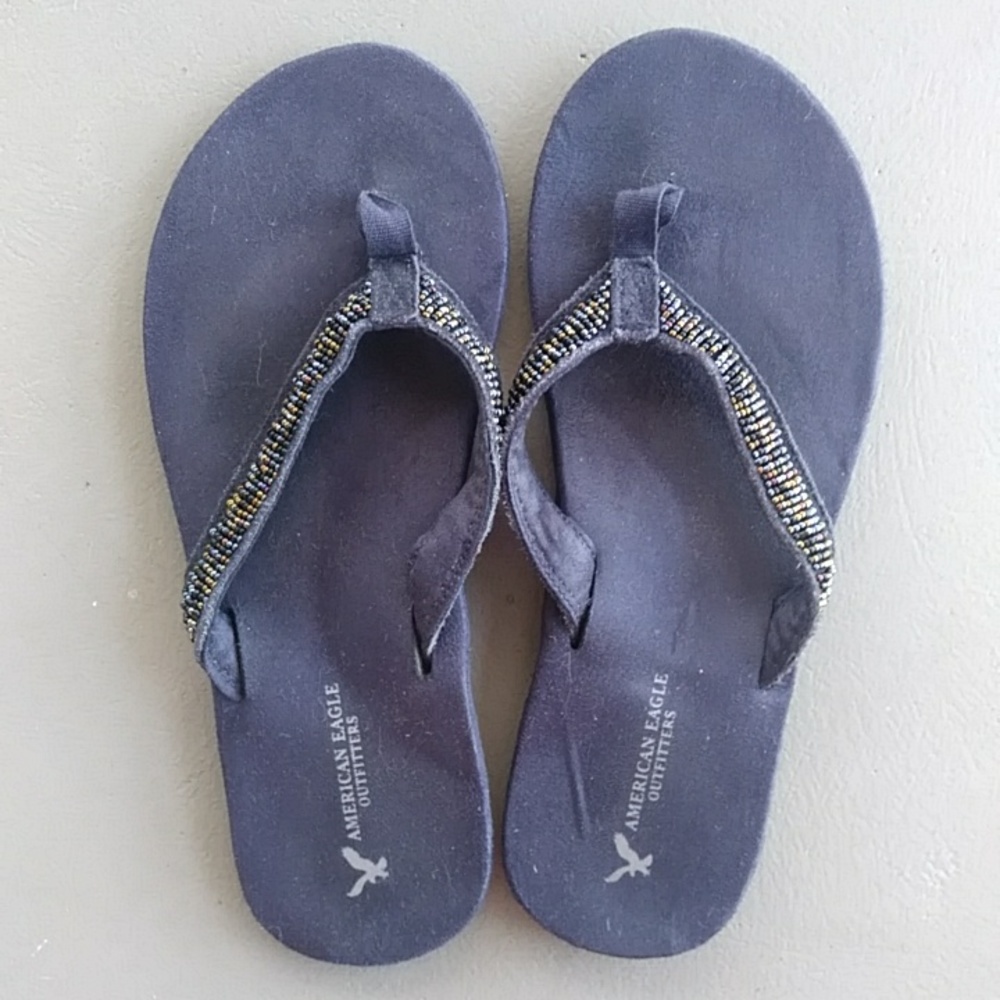 American Eagle Navy Blue Beaded Sandal Flip Flop
